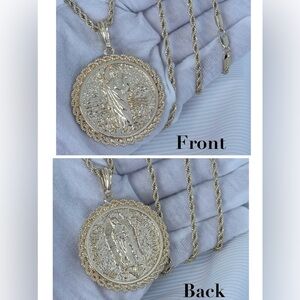 Two-Sided Coin Pendant with Rope Chain– San Judas & St. Mary –Necklace for Men
